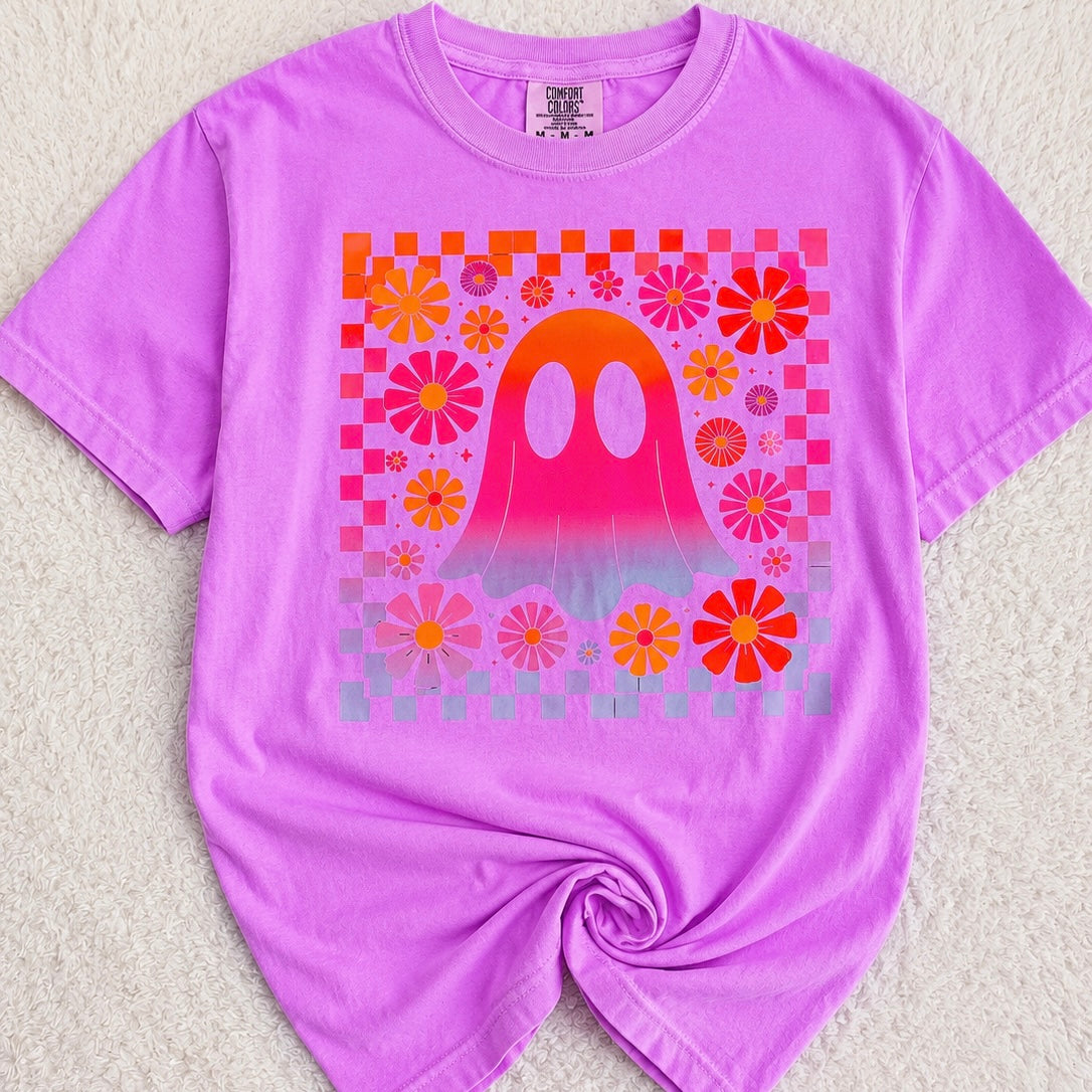 Neon Purple Checkered Ghost T-Shirt