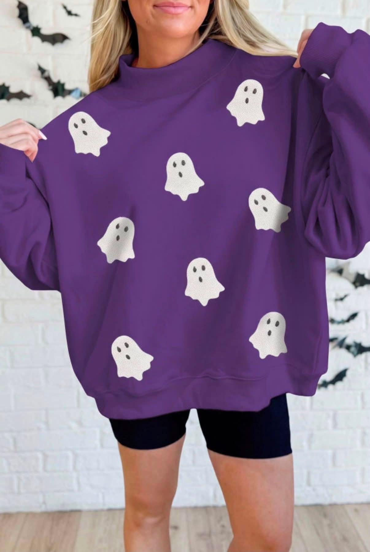Purple Sequin Ghost Mock Neck