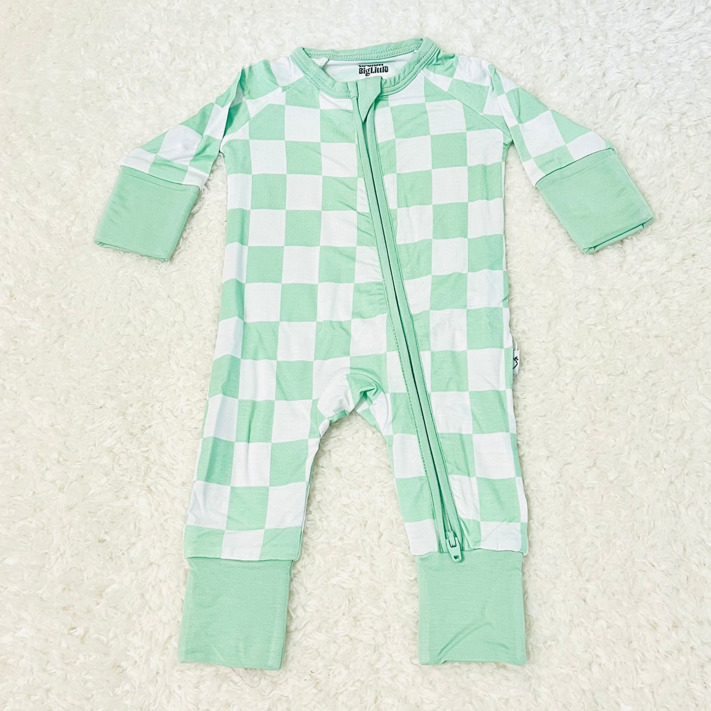 Mint Checkered Bamboo Zippy