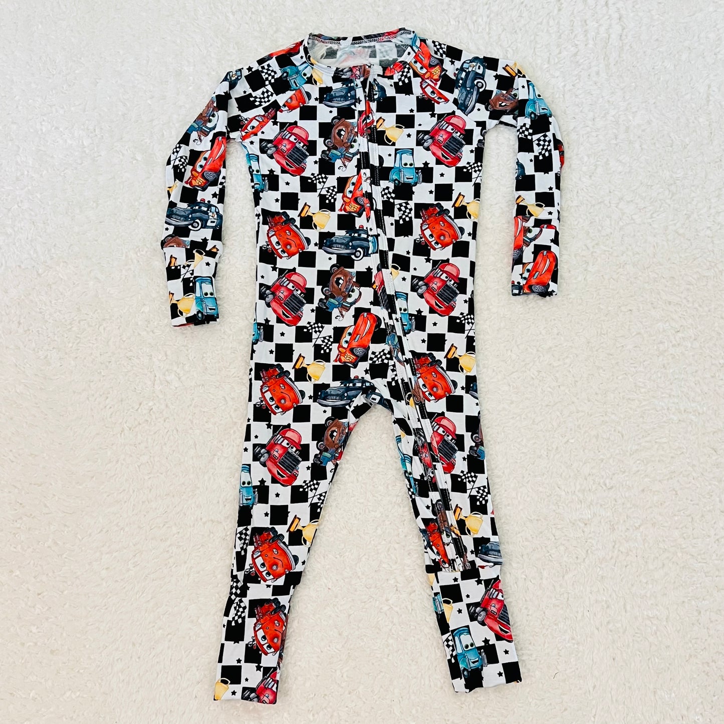 Checkered Cars Bamboo Zippy