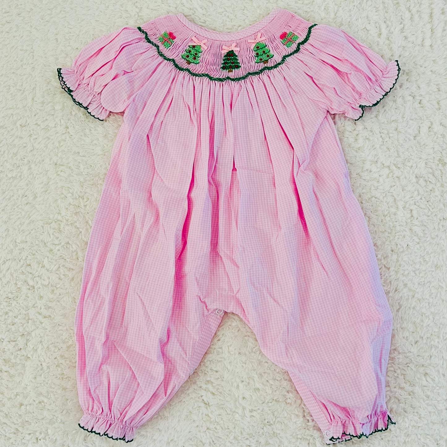 Pink Tree Smocked Romper
