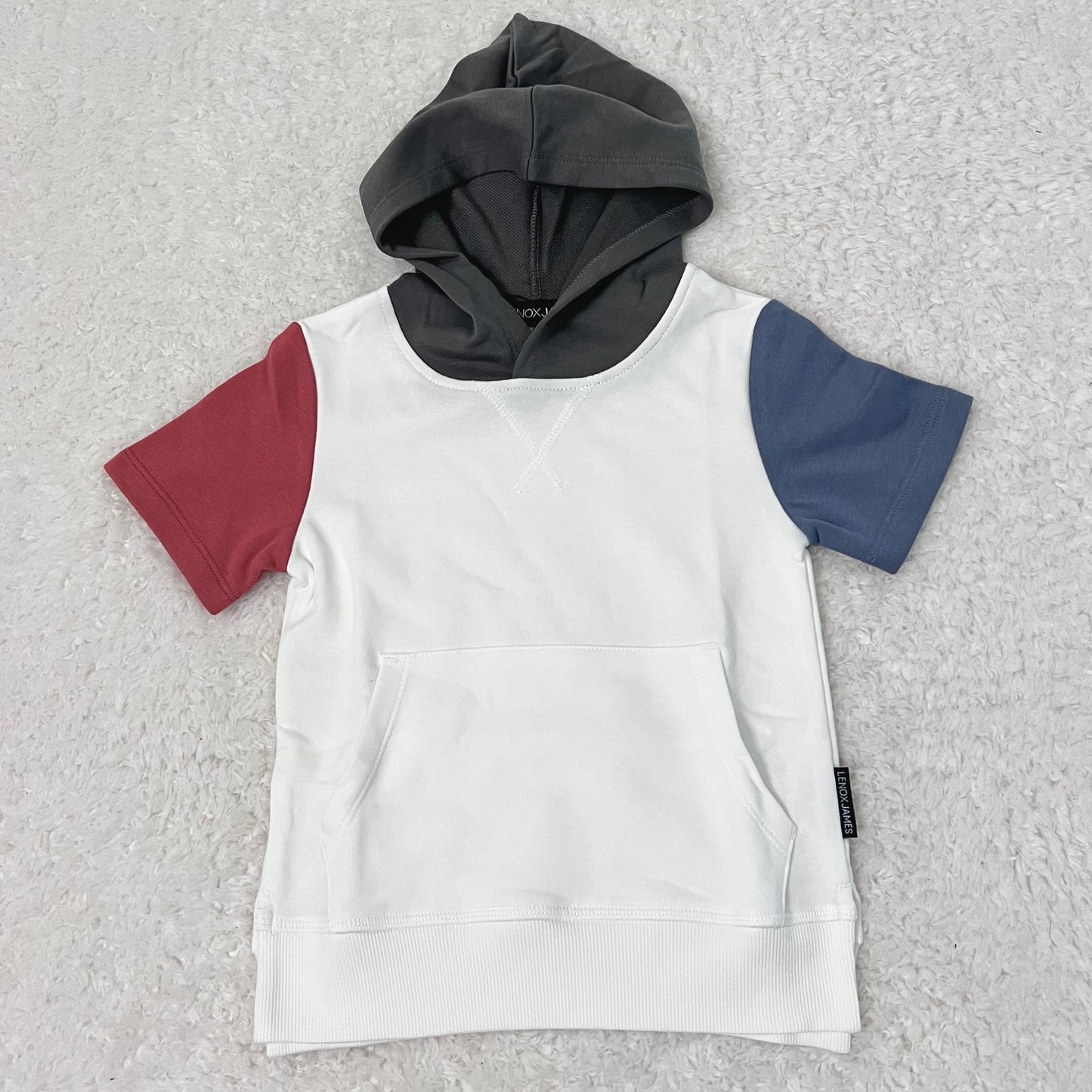 Short Sleeve Red, White, & Blue Hooded Short Shirt