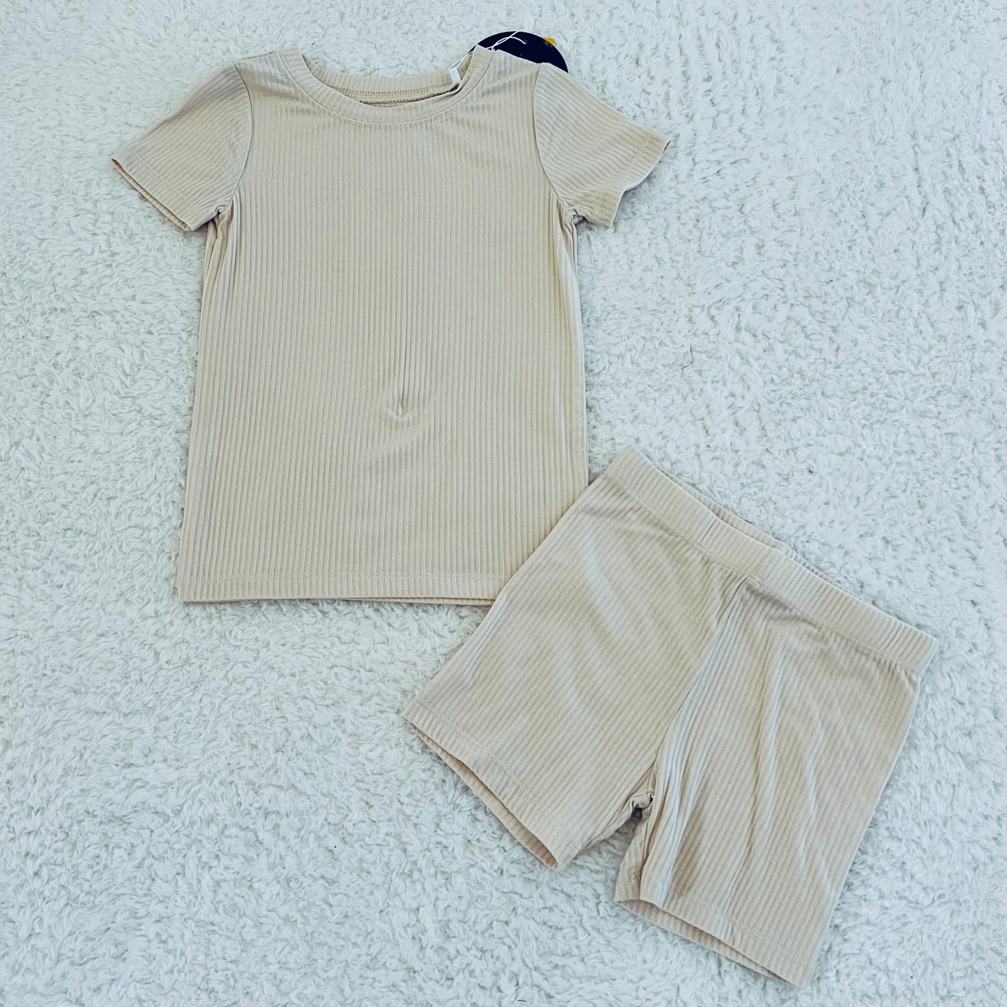 Cream Ribbed Bamboo Short Set