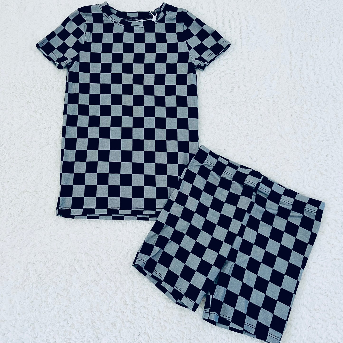 Charcoal Checkered Bamboo Short Set