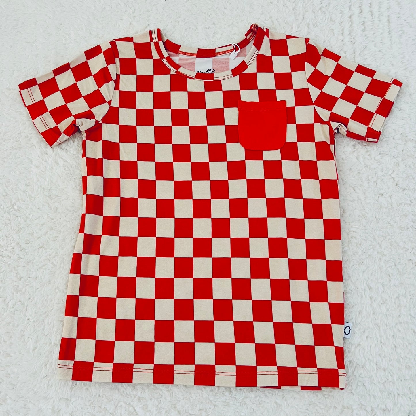 Red Checkered Bamboo Pocket T-Shirt
