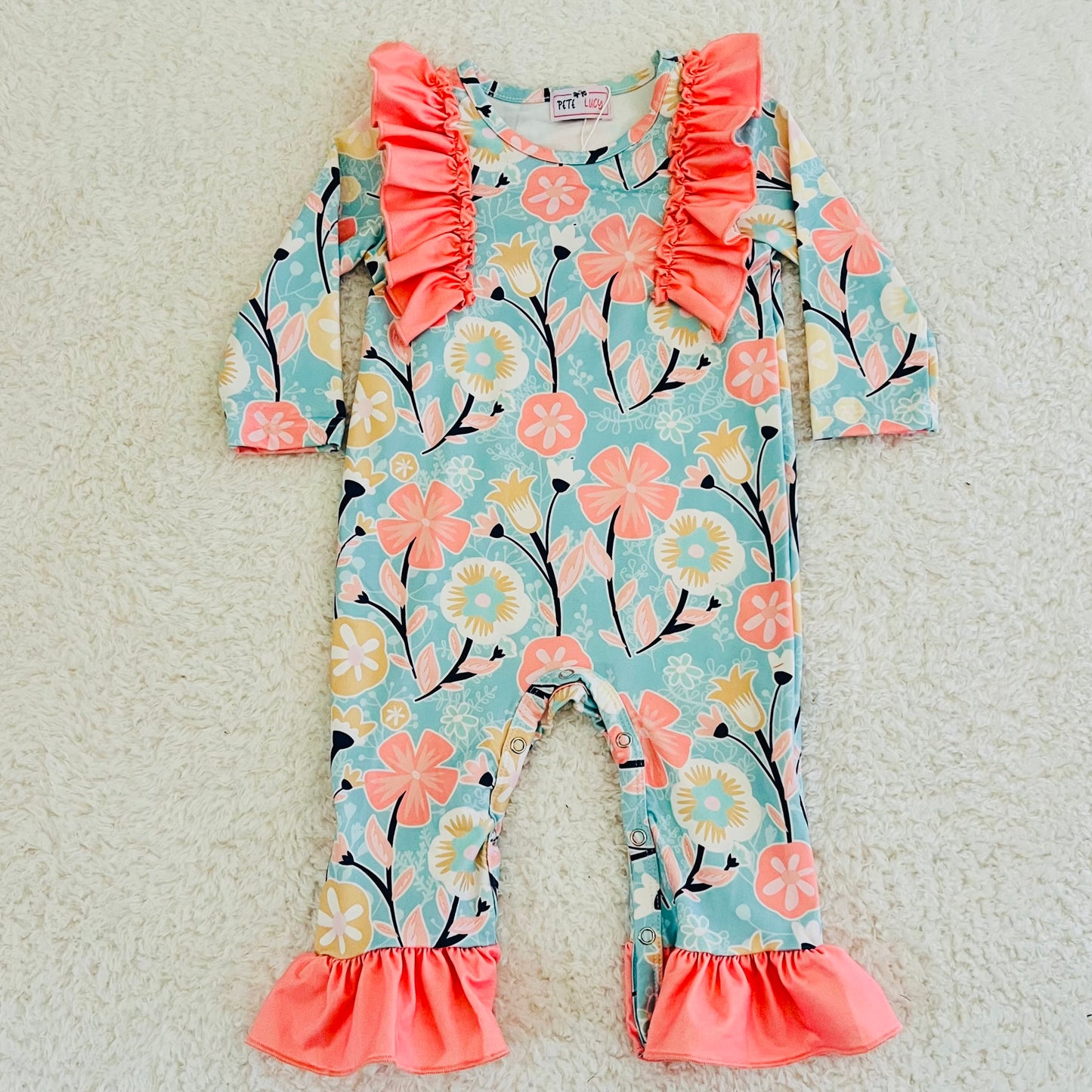 Teal & Coral Floral Romper