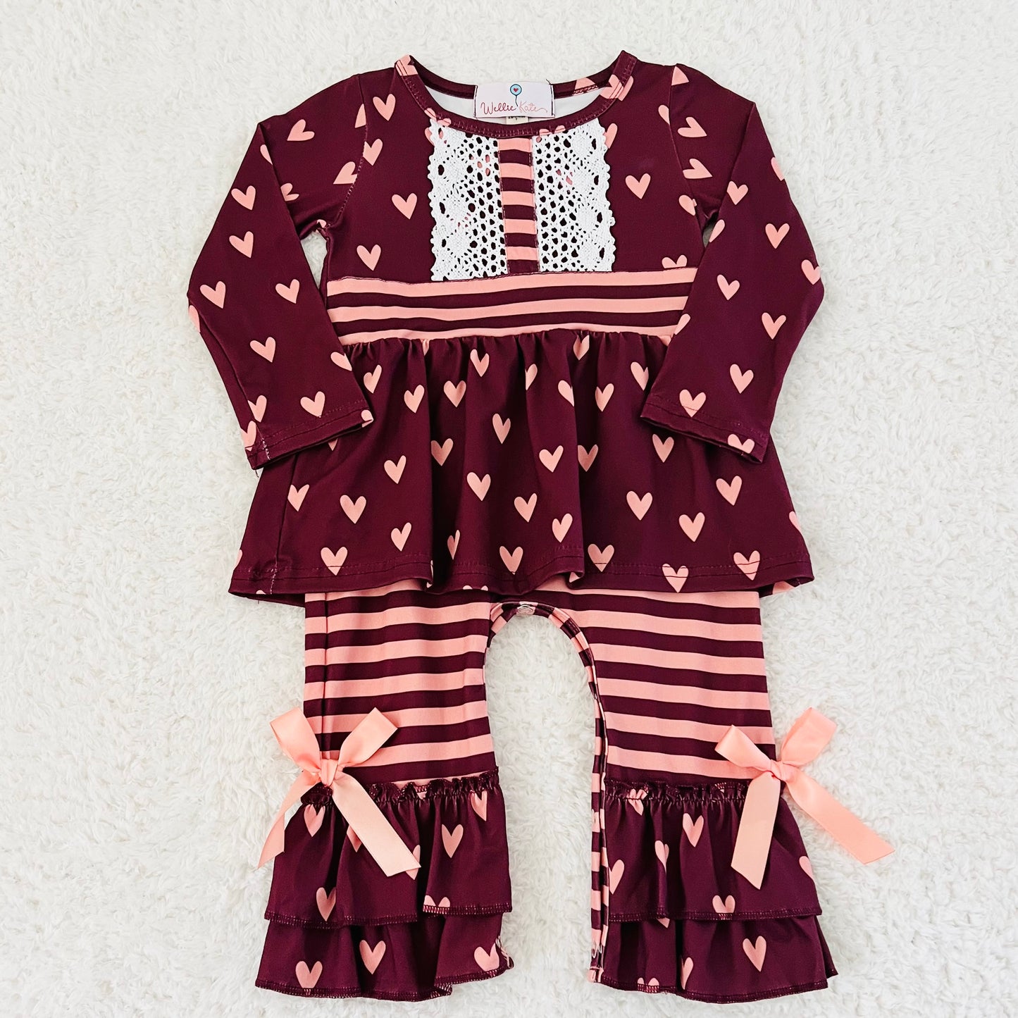 Maroon Heart Romper Pant Set