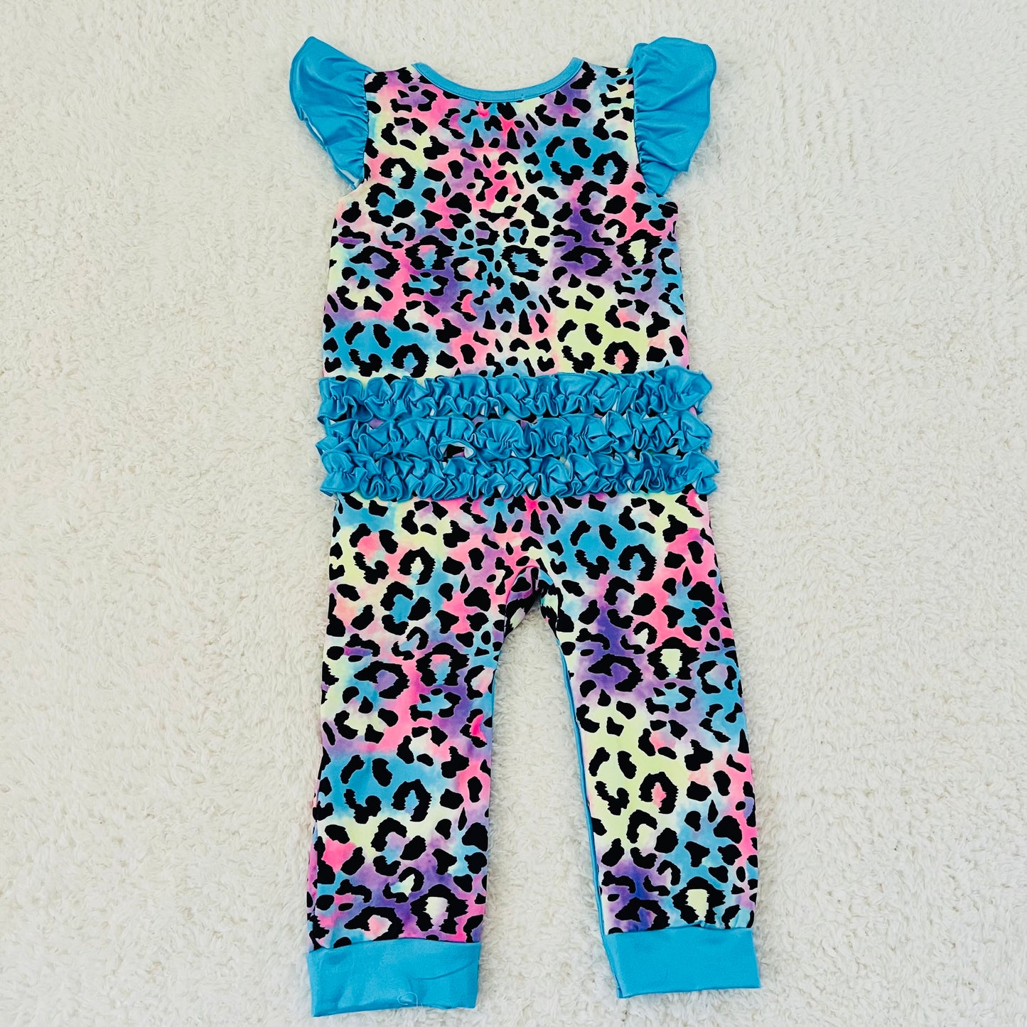 Rainbow Leopard Ruffle Butt Romper