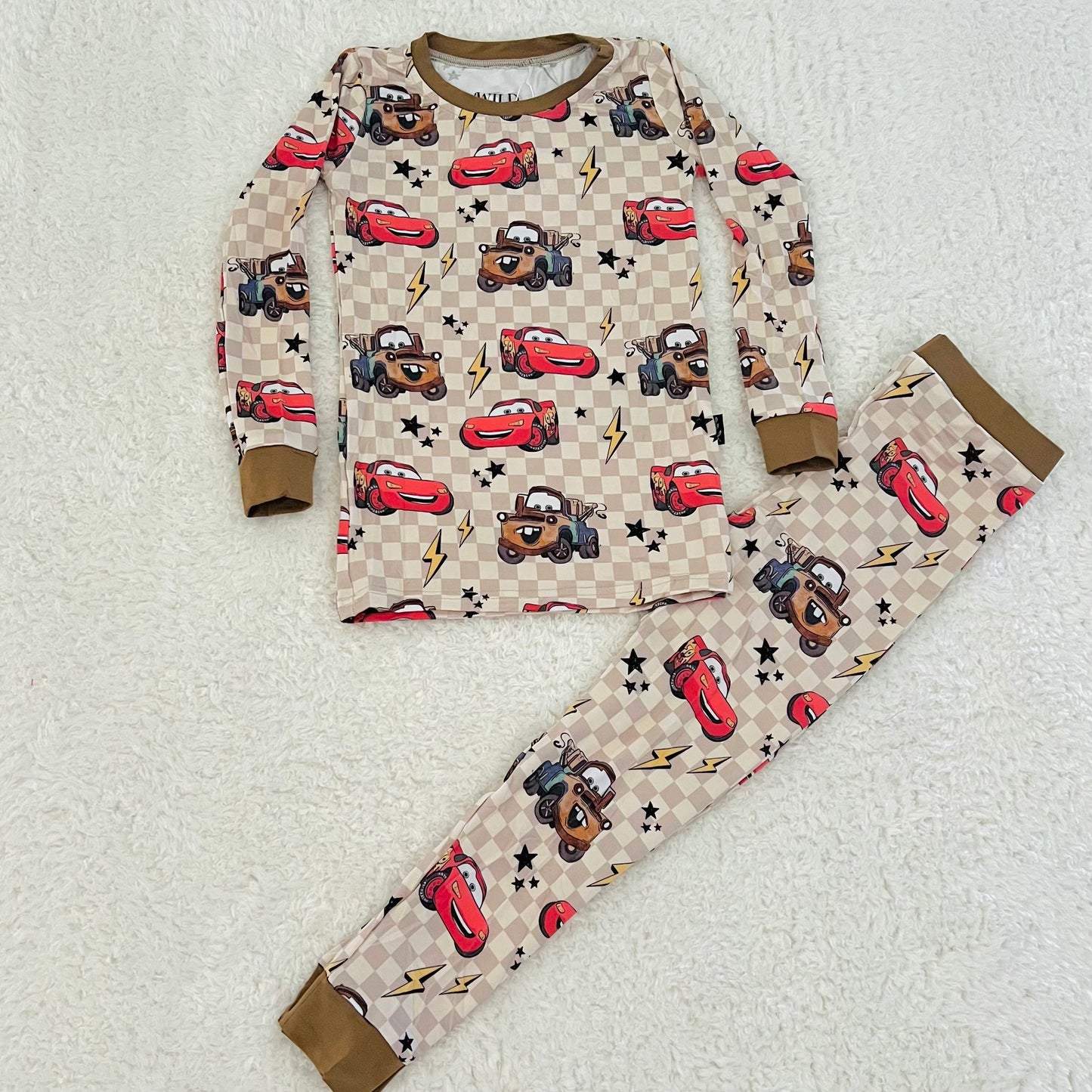 Neutral Checkered Cars Bamboo Set