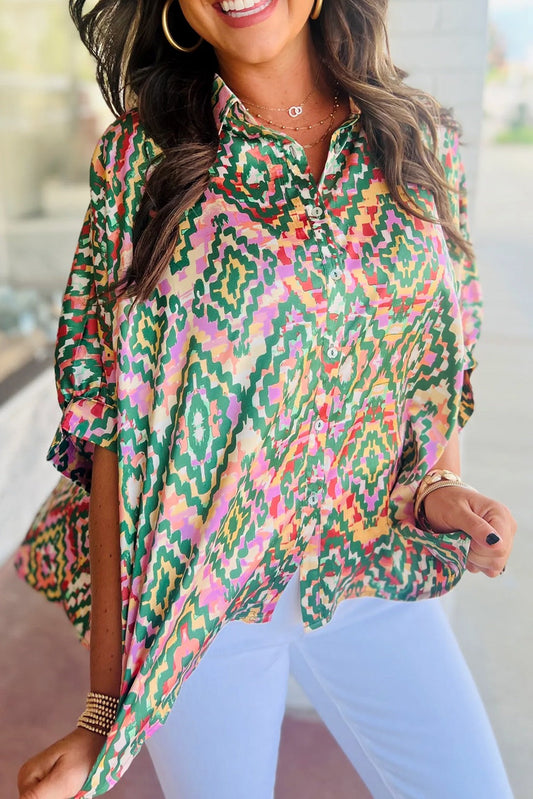 Green Aztec Button Up