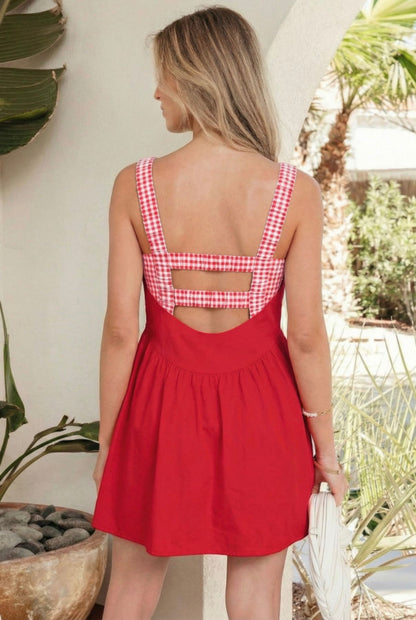 Red Two Piece Gingham Dress with Shorts
