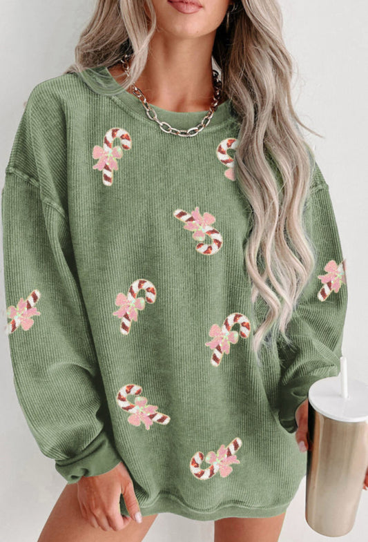 Green Sequin Candy cane Pullover