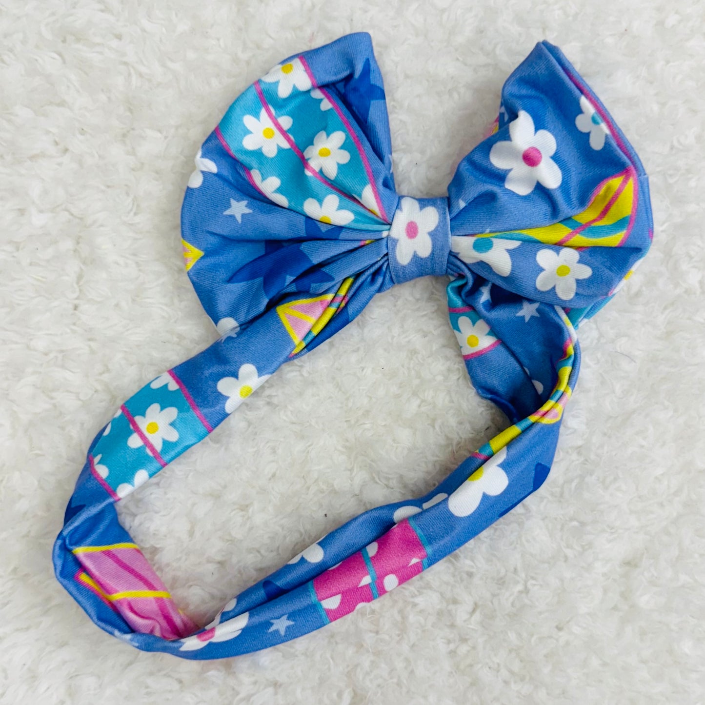 Blue Floral Headband Bow