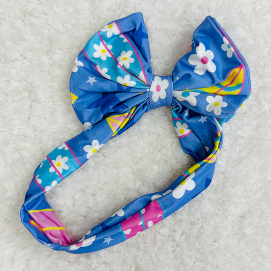 Blue Floral Headband Bow