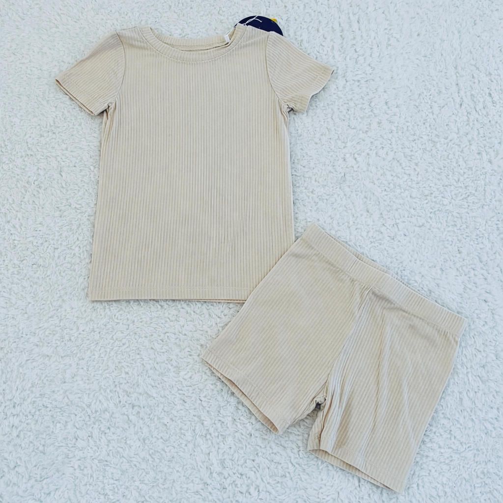 Cream Ribbed Bamboo Short Set