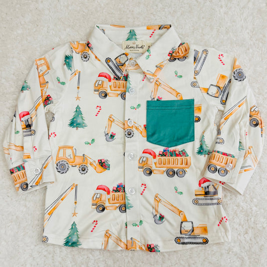 Christmas Construction Button Up