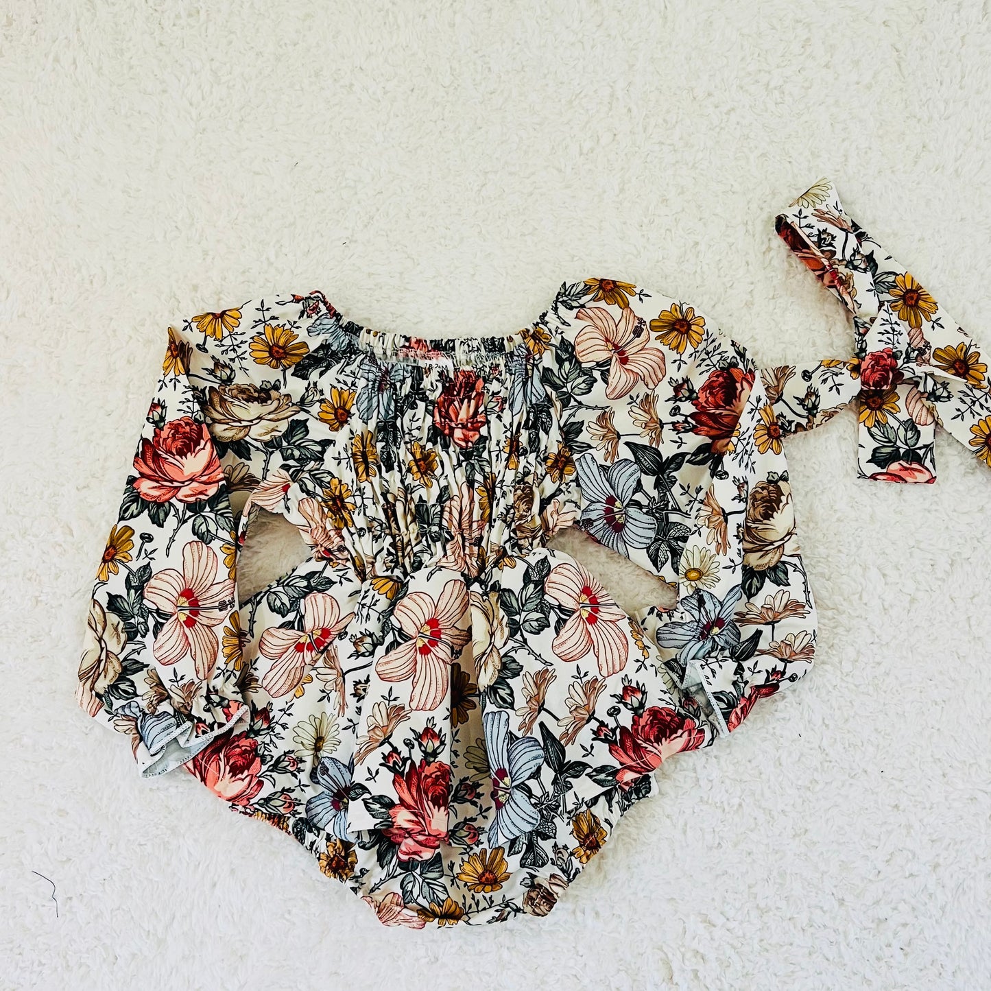 Skirted Fall Floral Romper + Belt/Bow