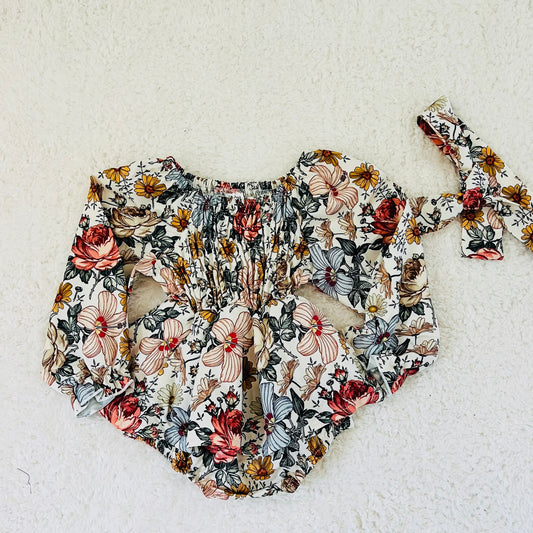 Skirted Fall Floral Romper + Belt/Bow