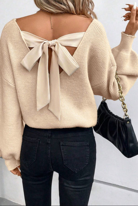 Cream Bow Back Sweater