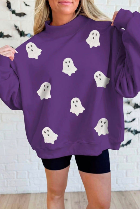 Purple Sequin Ghost Mock Neck
