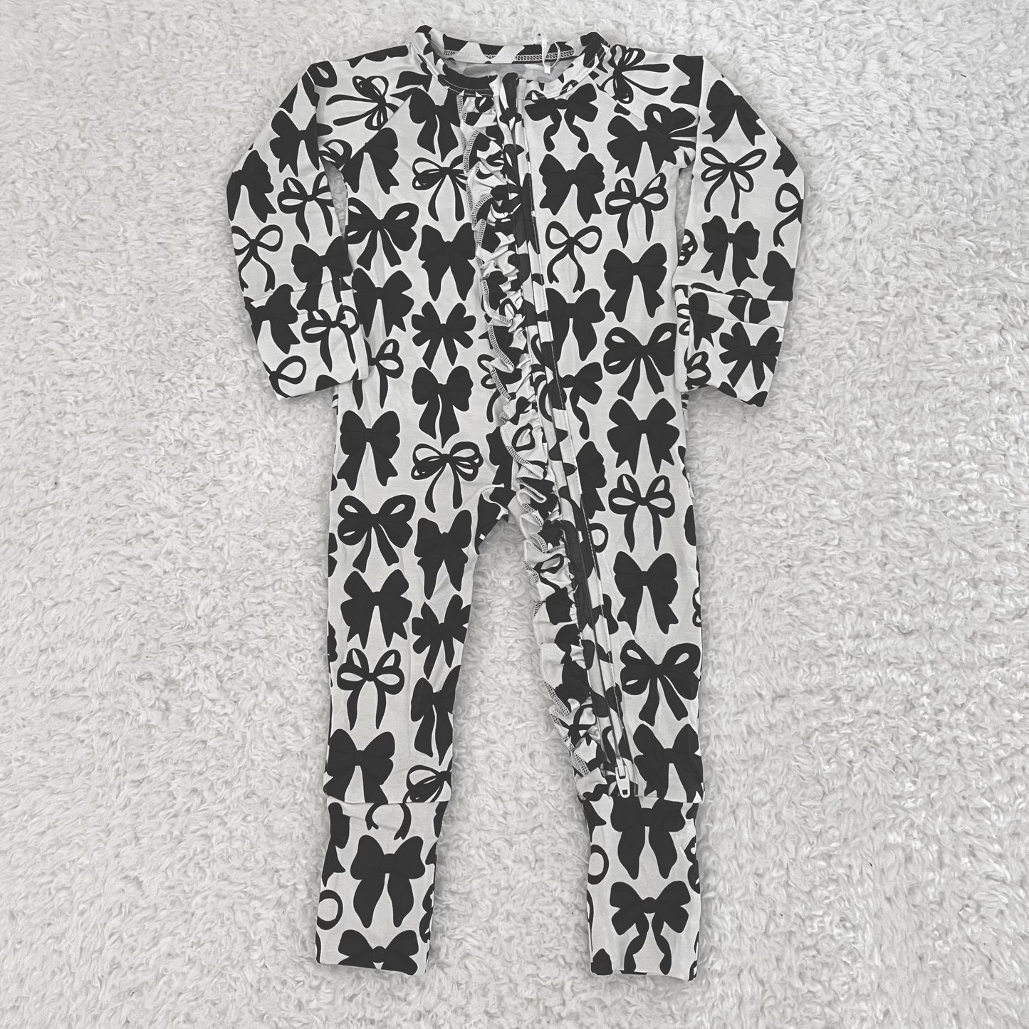Black & White Bow Ruffle Bamboo Zippy