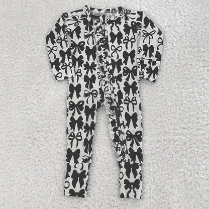 Black & White Bow Ruffle Bamboo Zippy