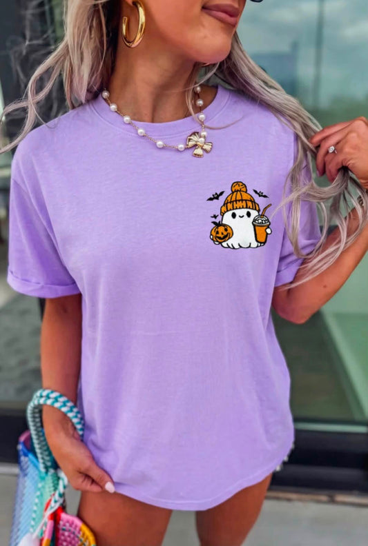 Purple Embroidered Ghost Tee