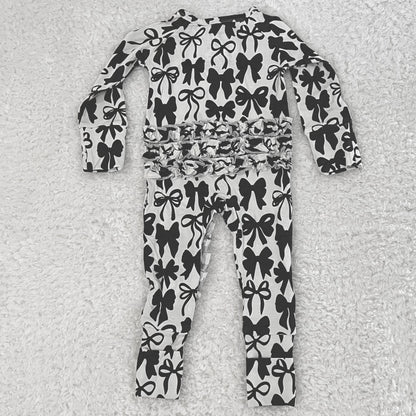 Black & White Bow Ruffle Bamboo Zippy
