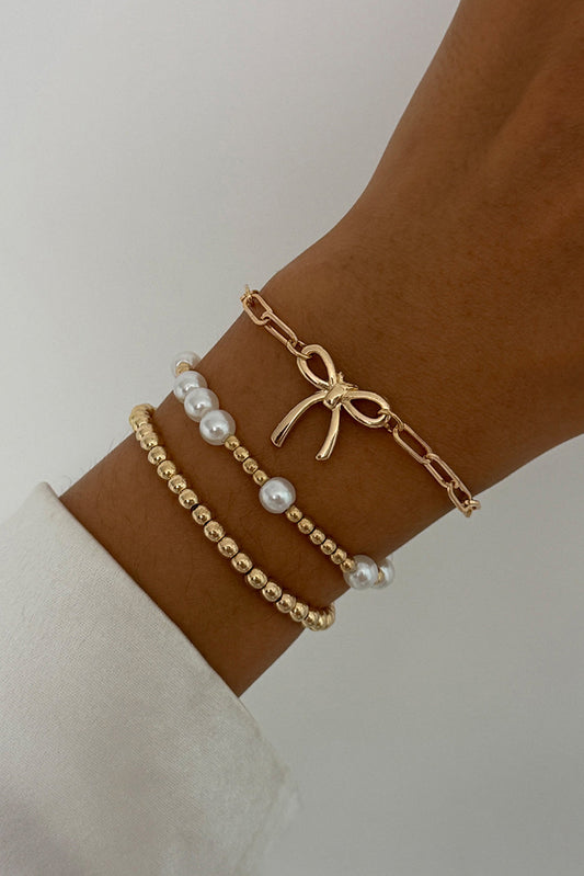 Gold & Pearl 3 Stack Bracelet