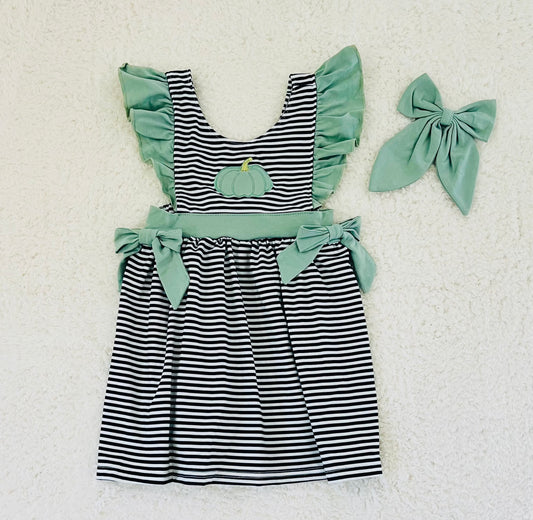 Sage Pumpkin Appliqué Dress + Bow