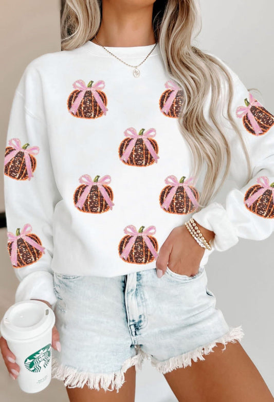 Pumpkin Bow Sequin Pullover