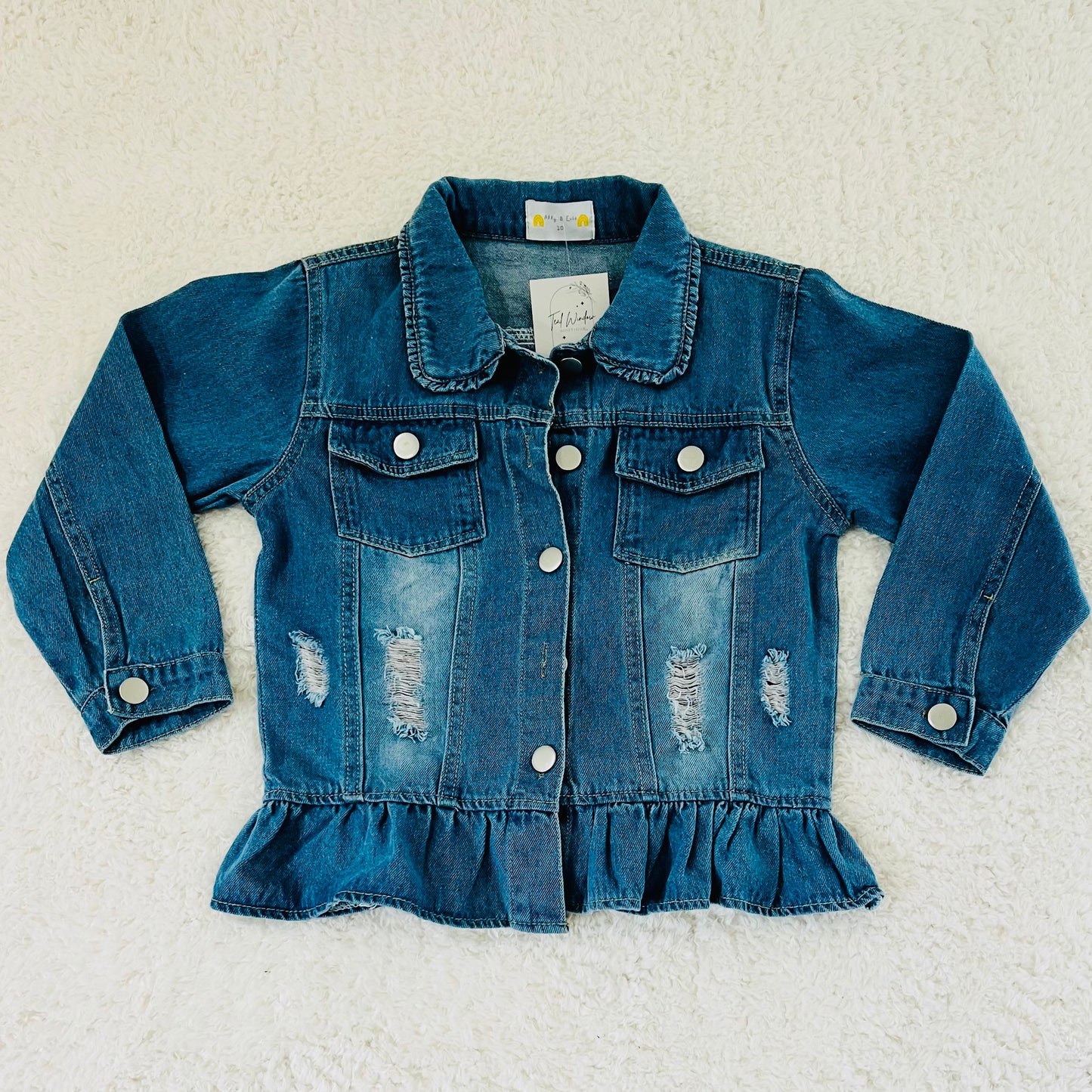 Distressed Jean Jacket with Peplum Bottom