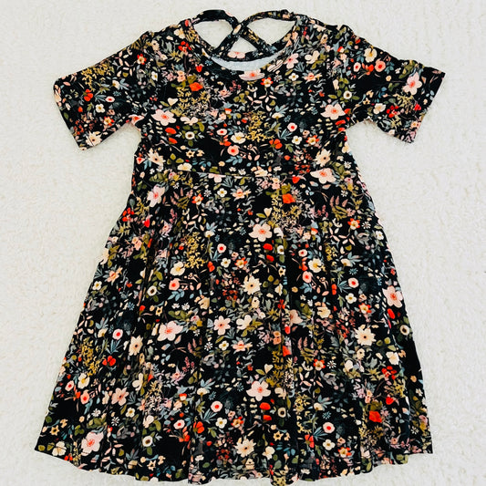 Black Floral Bamboo Twirl Dress