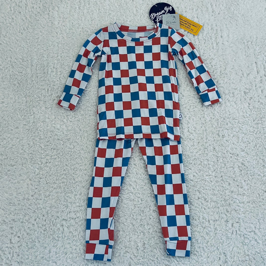 Red, White, & Blue Check Bamboo Set