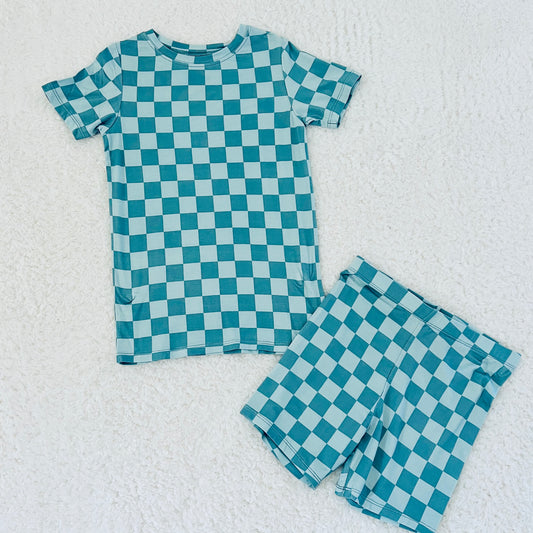 Teal Checkered Bamboo Short Set