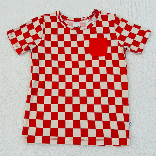 Red Checkered Bamboo Pocket T-Shirt