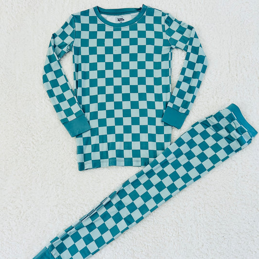 Teal Checkered Bamboo Set