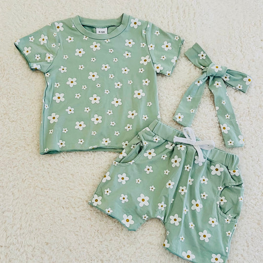 Sage Floral Short Set + Headband