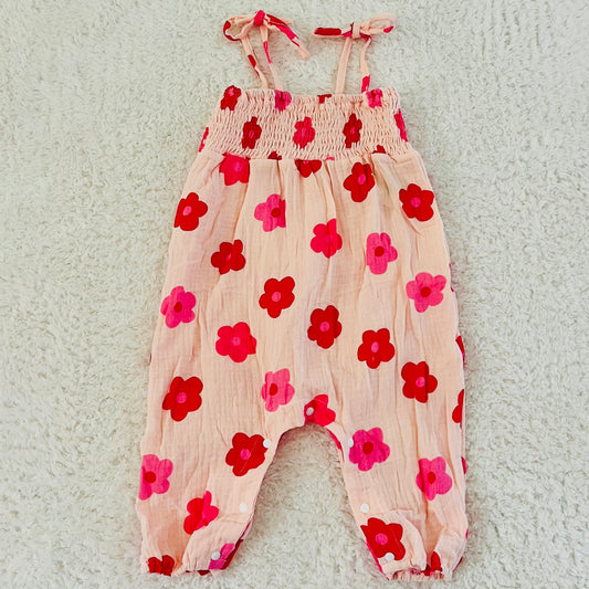 Pink Floral Tie Overalls