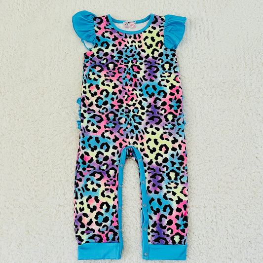 Rainbow Leopard Ruffle Butt Romper