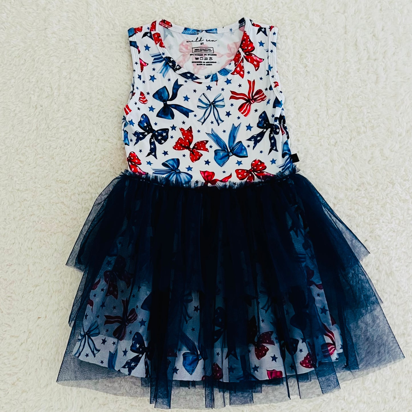 Red, White, & Blue Bow Bamboo Tulle Dress