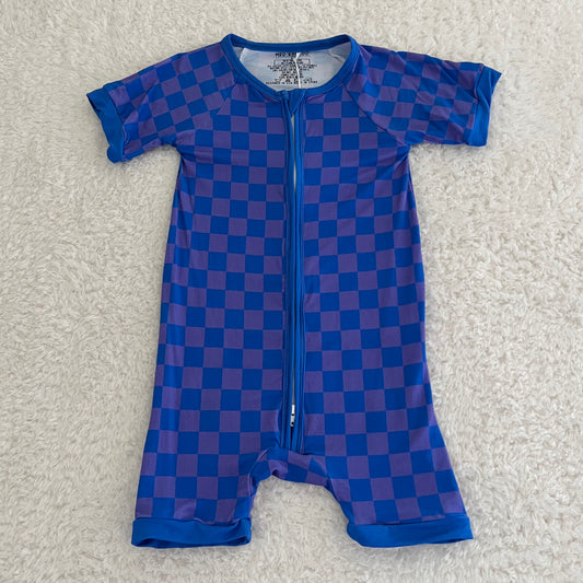 Blue & Purpled Checkered Bamboo Shortie