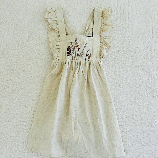 Tan Embroidered Flower Dress