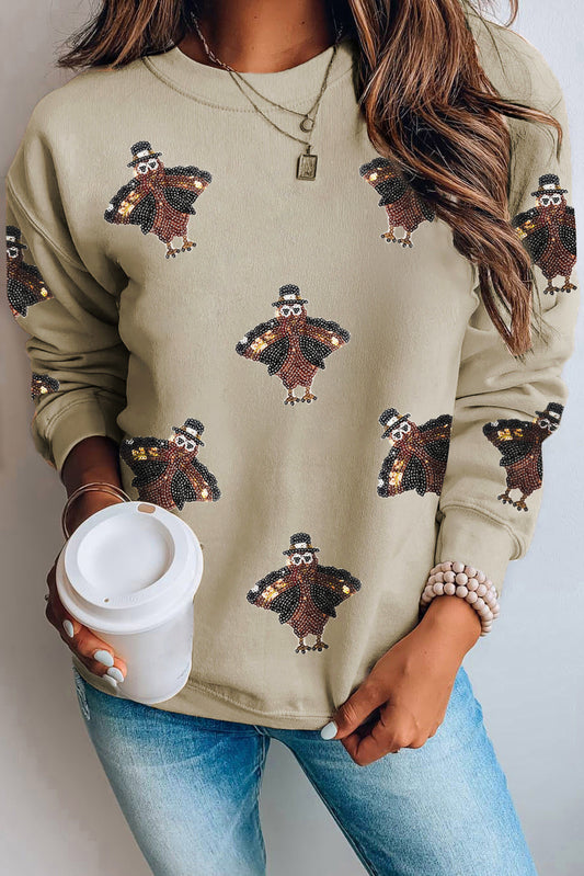 Tan Sequin Turkey Pullover