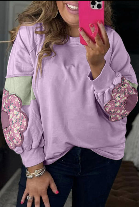 Purple Patchwork Plus Size Pullover